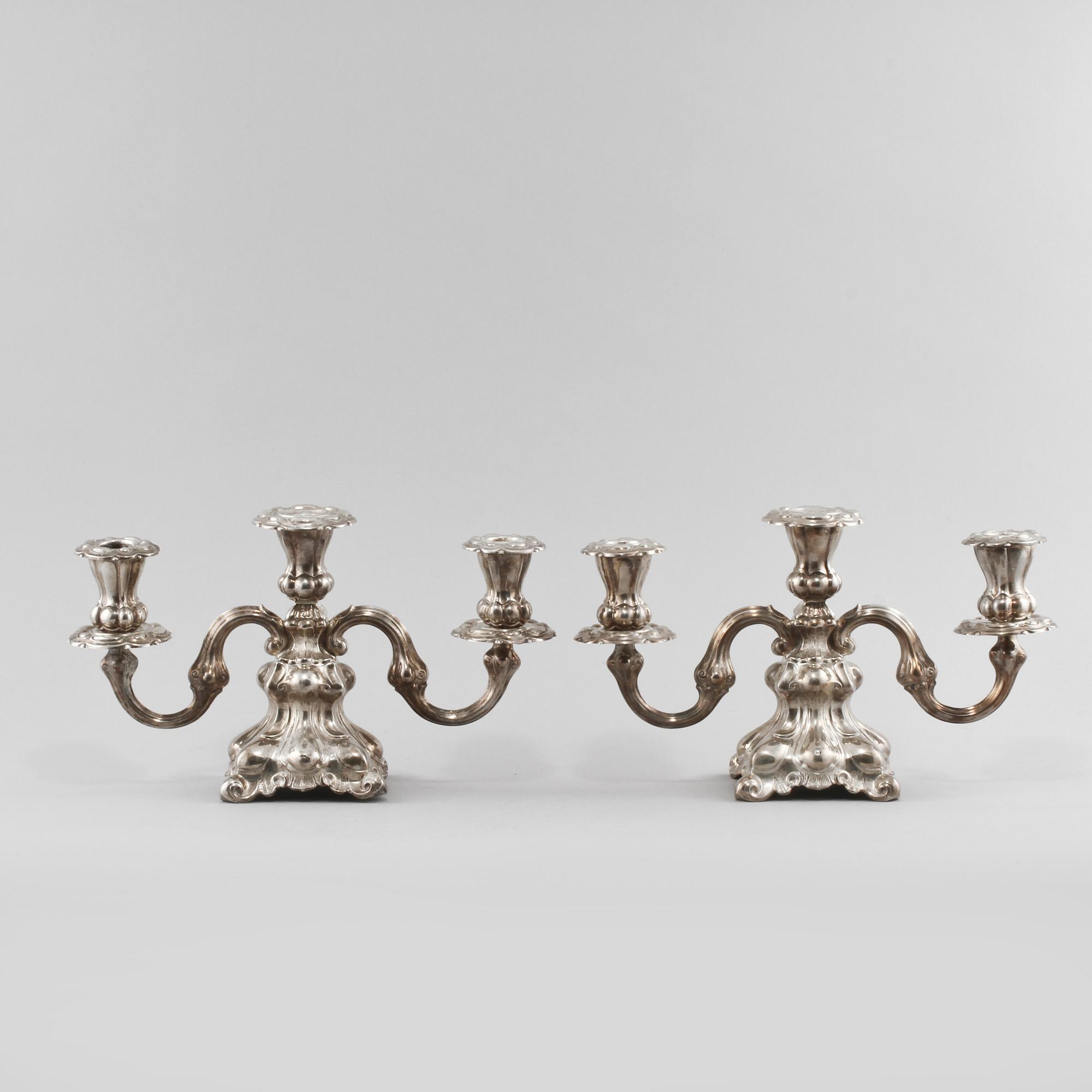 KANDELABRAR, ett par, silver, barockstil, svenska importstämplar, 1900-tal.