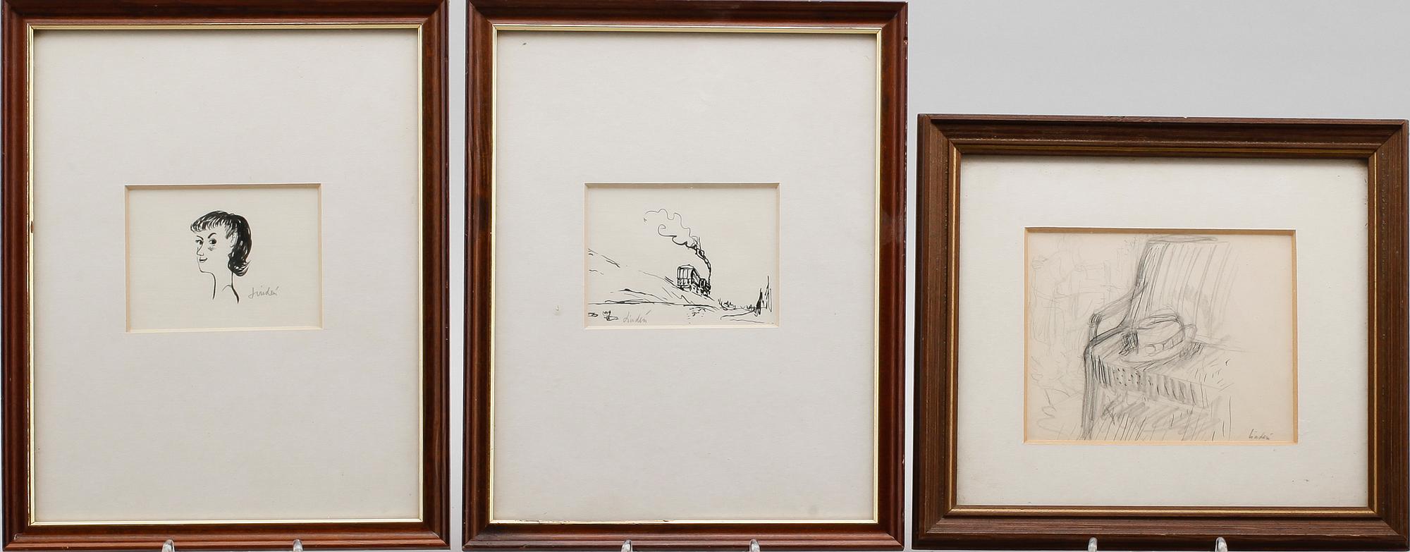 RAGNAR LINDEN,  Blyerts- och tuschteckningar, 11 st, signerade.