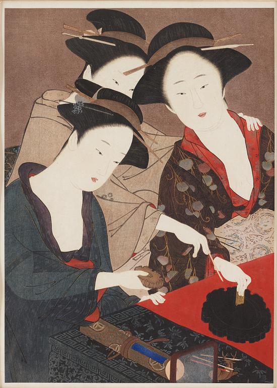 KATSUKAWA SHUNSHO (1726-1792), after, color woodblock print, Japan, early 20th century.