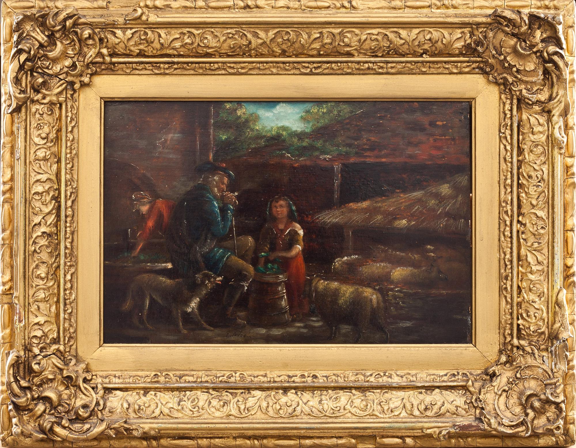 OKÄND KONSTNÄR, olja på pannå, signerad, 1800-tal.