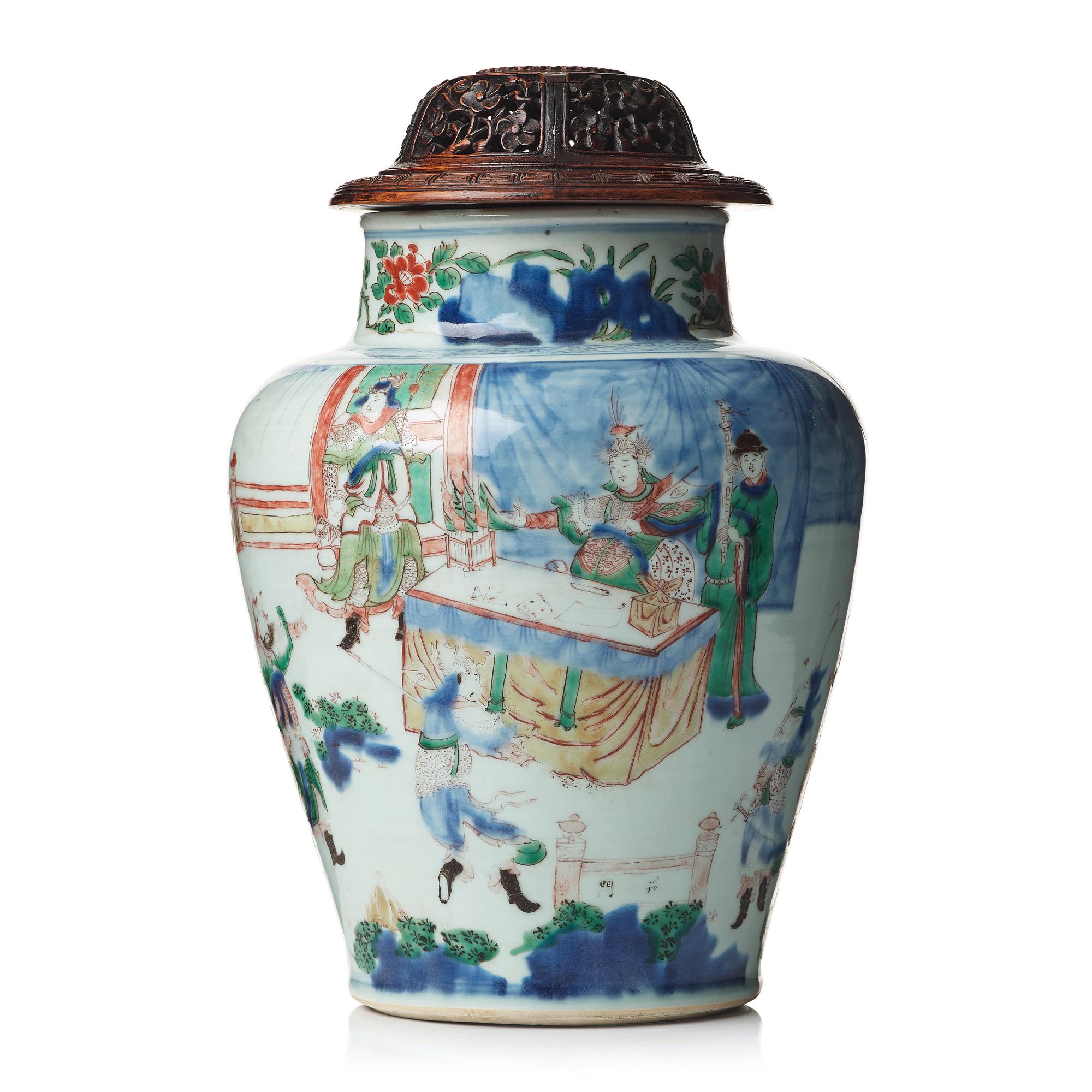 A Transitional Wucai jar, 17th Century.