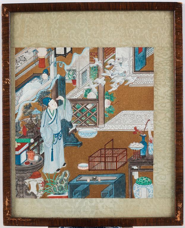 Kinesisk konstnär, färg och tusch på papper, nio stycken. Qingdynastin, 1800-tal.