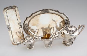 KAFFESERVIS, 6 delar, silver, Siam, 1900-talets andra hälft. Vikt ca 1565 gram.