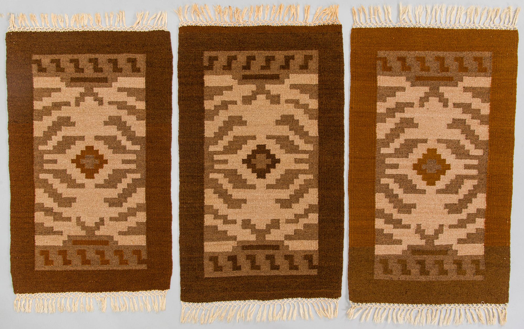 Greta Strandberg, 1920s flat weave carpets 1+3 for The Friends of Finnish Handicraft. Circa 300 x 190 and 100 x 60 cm.