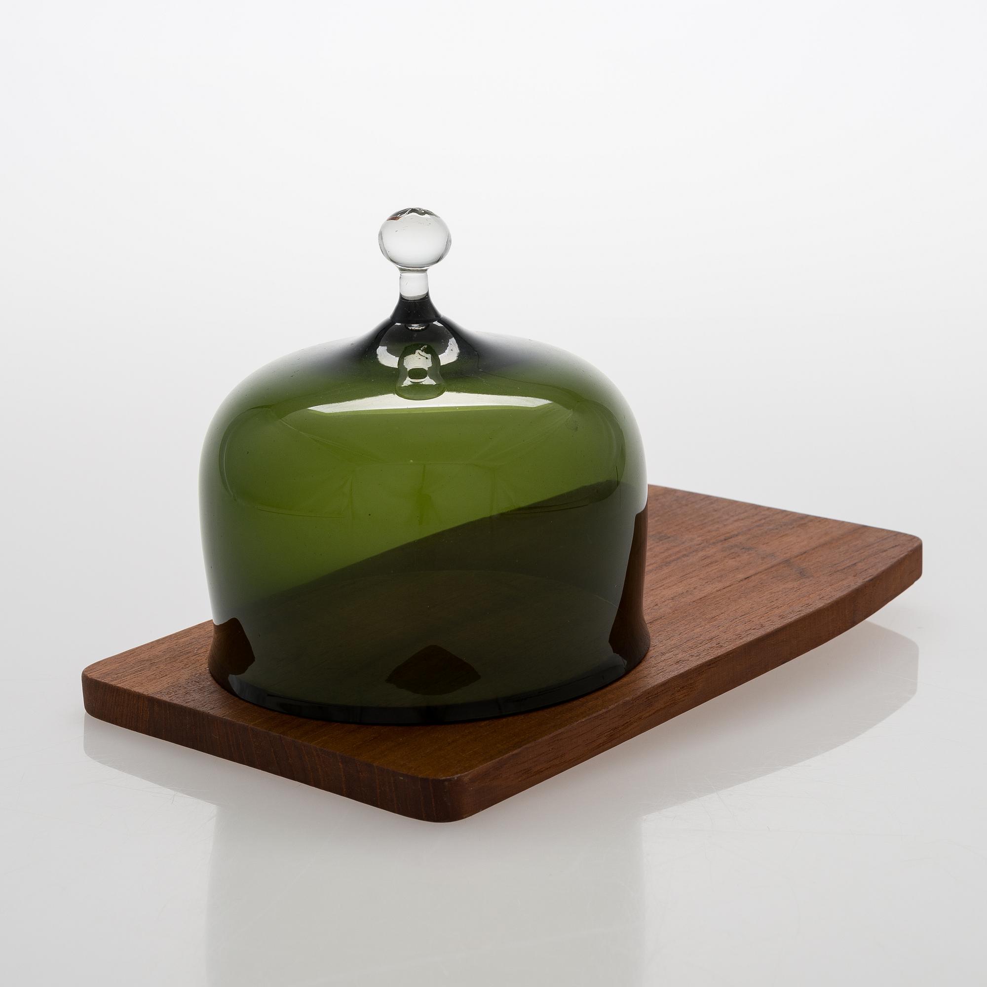 A cheese dome on a teak tray, Backman Finland.