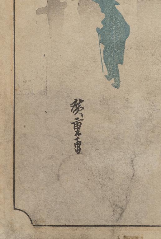 Ando Hiroshige, after, two woodblock prints, 19th/20th century.