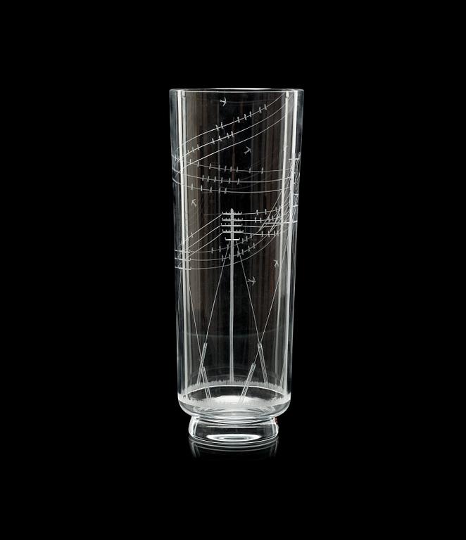 An Edward Hald engraved glass vase, Orrefors 1978.