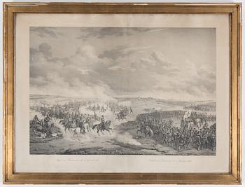 CARL ANDREAS DAHLSTRÖM, three litographs, battle scenes, 19th century.