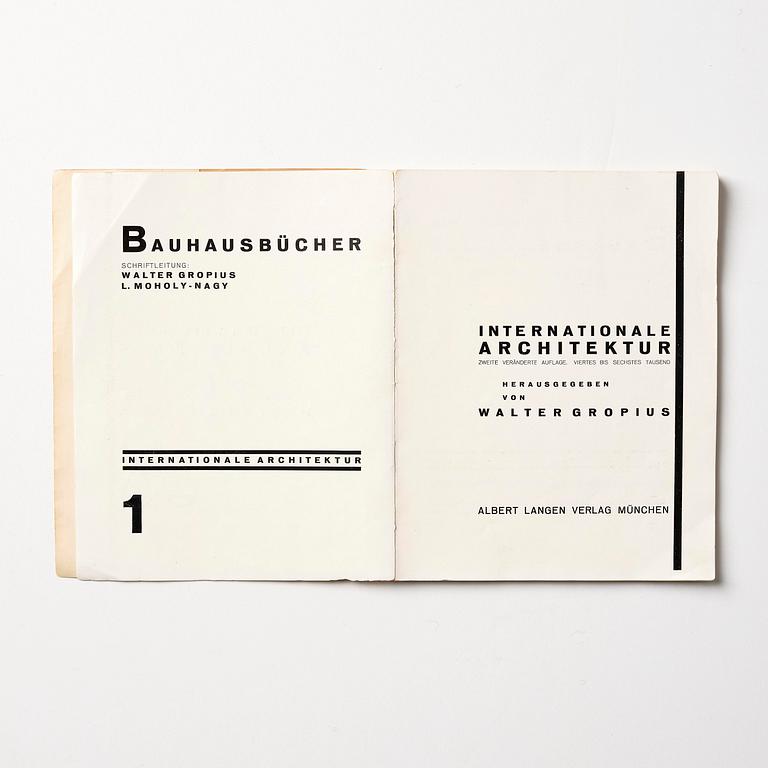 Book, Walter Gropius, "Internationale Architektur" (Bauhausbücher 1), 1927, inscribed to Gunnar Asplund.