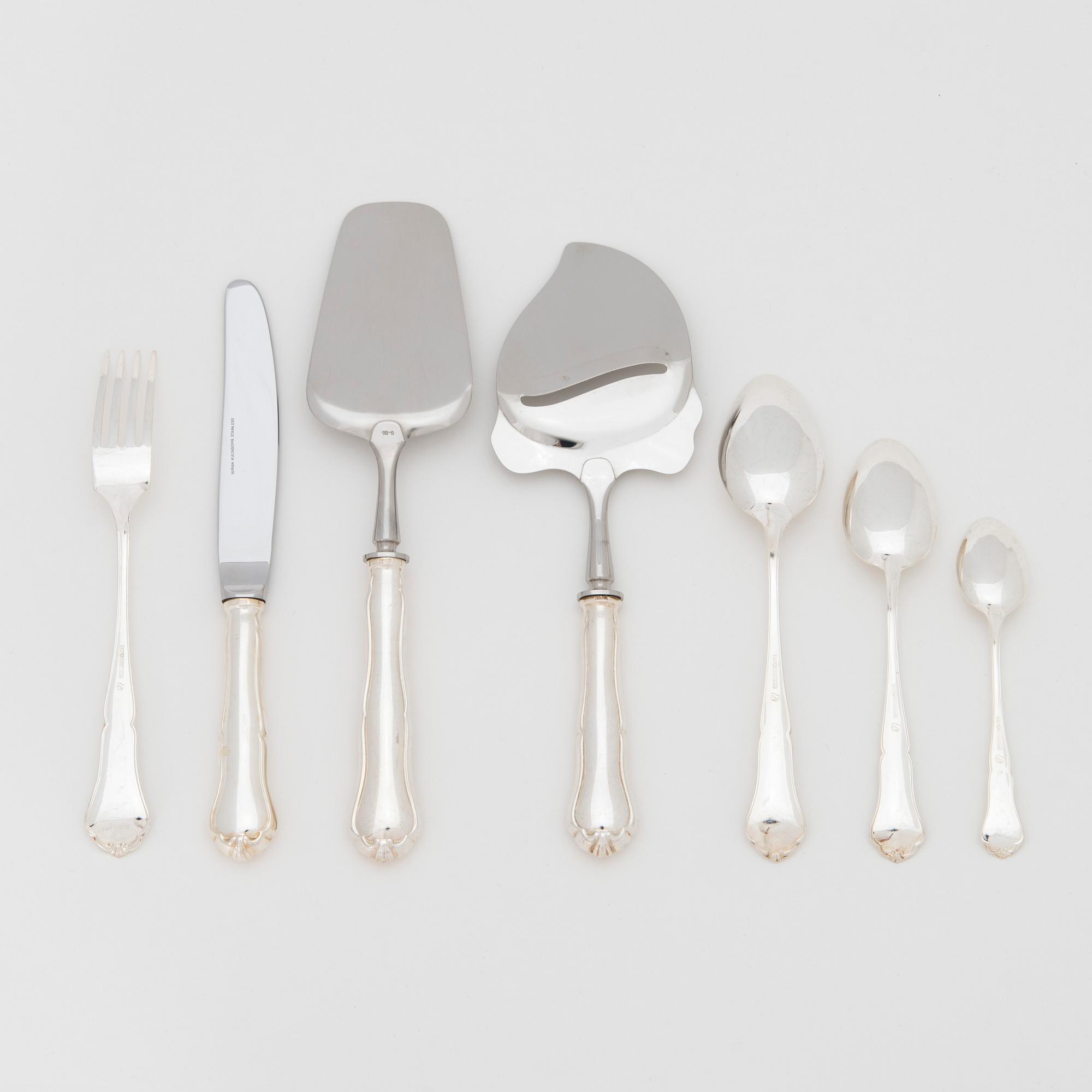 A 50-piece set of 'Chippendale' silver cutlery, Auran Kultaseppä, Turku 1989. In two original wooden boxes.