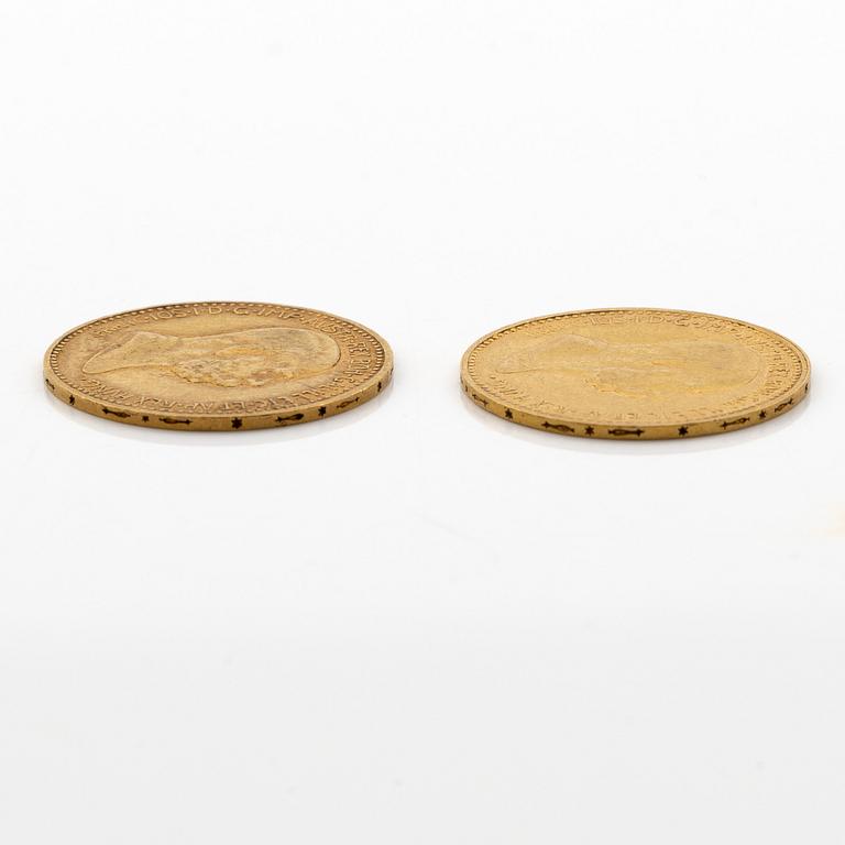 Gold coins 2 pcs, Austria, 10 Corona 1846-1908.