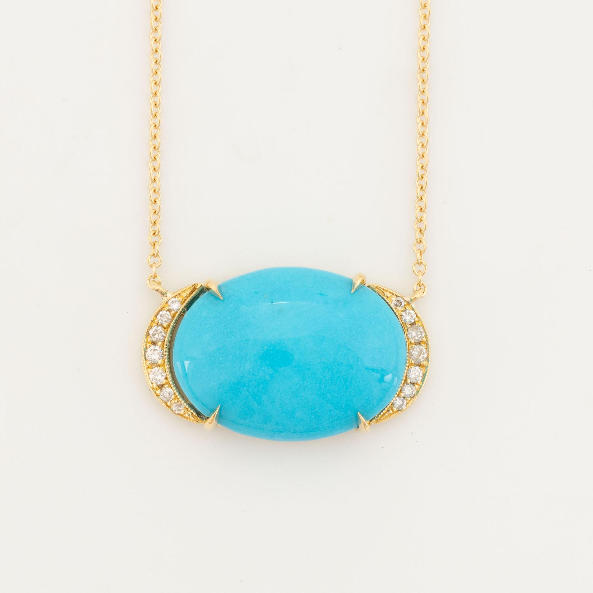 Cabochon cut turquoise and brilliant cut diamond necklace.