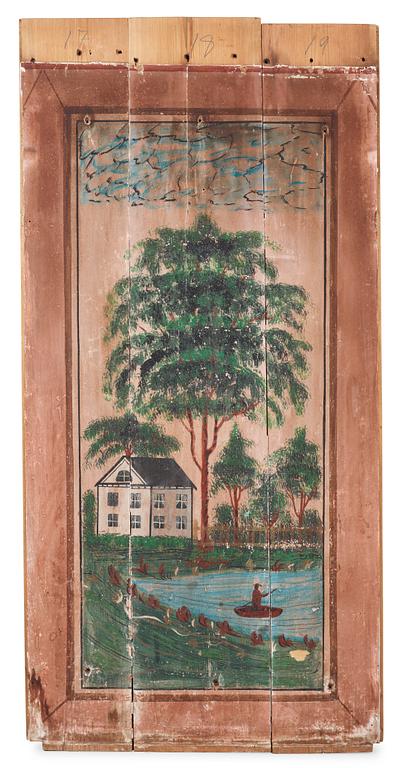 A set of Swedish mid 19th century wooden painted panels.
