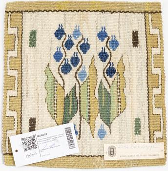Märta Måås-Fjetterström, a textile, 'Blomlapp (Iris)', tapestry weave, c 28 x 26,5 cm, signed AB MMF.