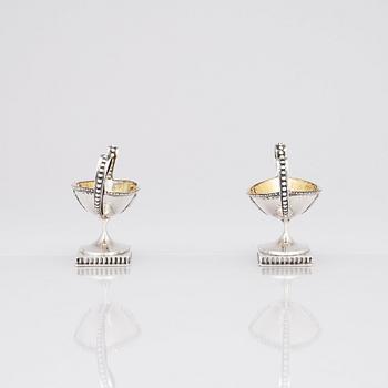 A pair of Swedish 18th Century Gustavian parcel-gilt silver salt cellars, marks of Pehr Zethelius, Stockholm 1798.