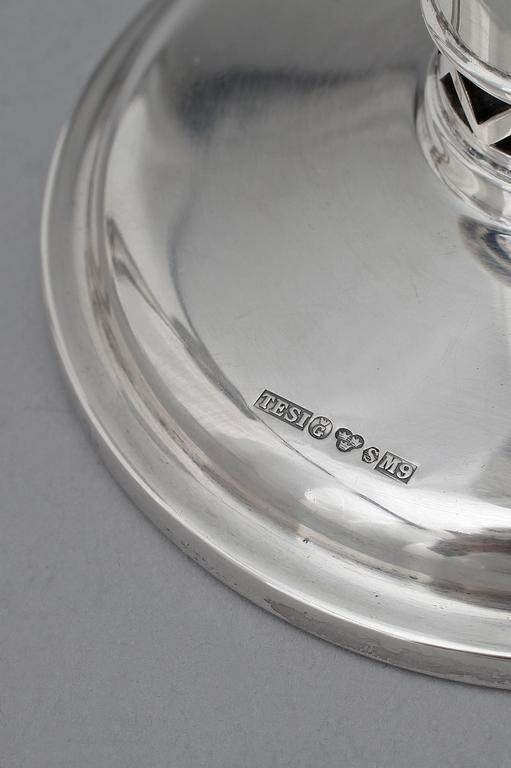 LJUSSTAKAR, 4 st, silver, bland annat Tenn och Silver, Västra Frölunda, 1969.