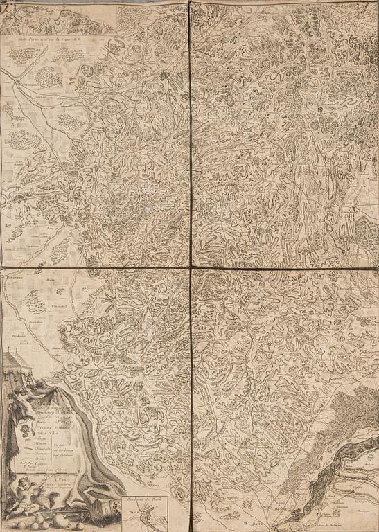 KARTA, Rhendalen, "Le Cours du Rhin de bale", le Rouge, Paris 1745, kopparstick.