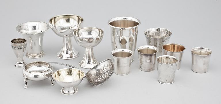 PARTI SILVER, 14 delar, 1800/1900-tal. Tot vikt ca 555 gram.