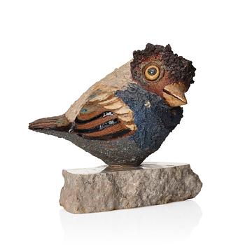 Tyra Lundgren, a stoneware sculpture of a bird, her own workshop, Sweden 1970.