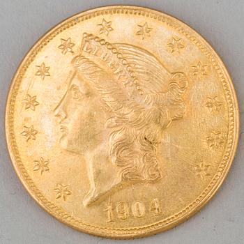 A 1904 20-dollar gold coin.