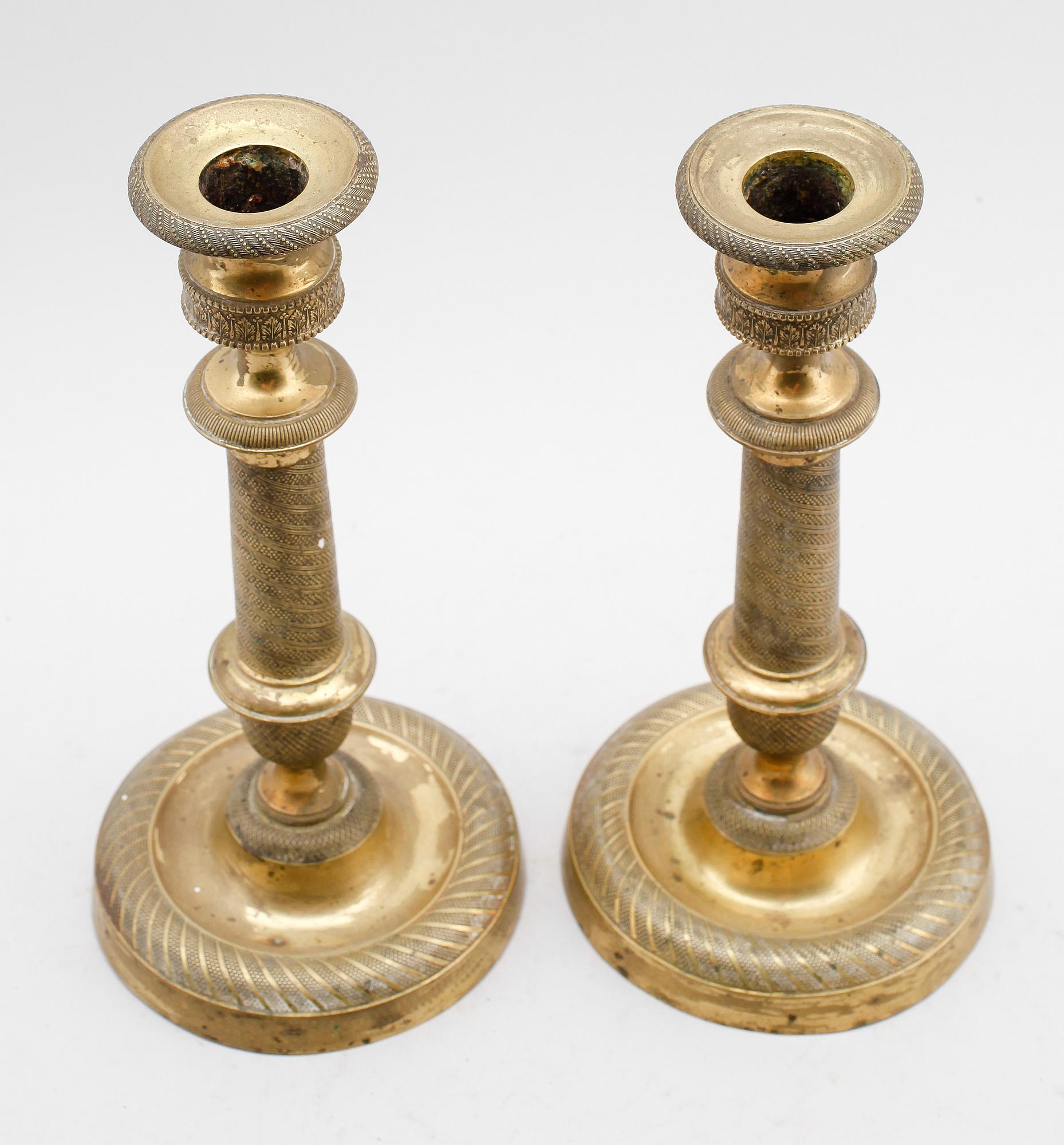 LJUSSTAKAR, 1 par, brons, senempire, 1800-talets mitt.