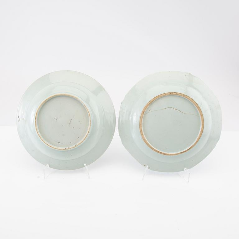 Plates, six pieces, porcelain. Qing Dynasty, Qianlong period (1736-95).