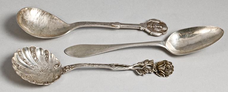 PARTI BESTICK, 6 delar. Bl.a. Paul Romare. 1700-1900-tal. Vikt 507g.