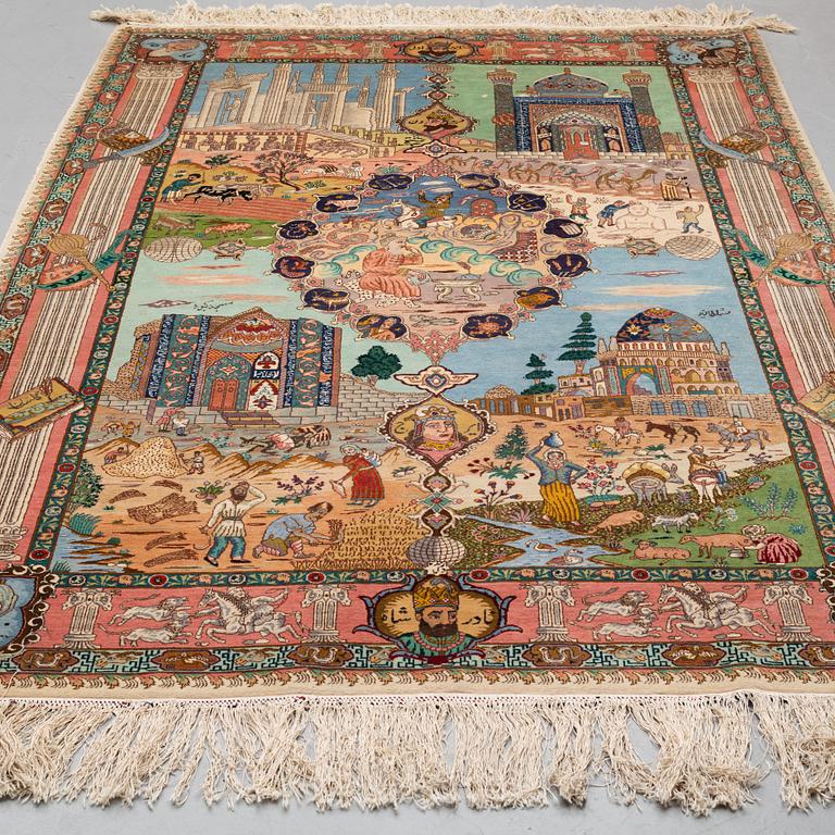 A CARPET, Old Tabriz, figural, ca 263 x 163 cm.
