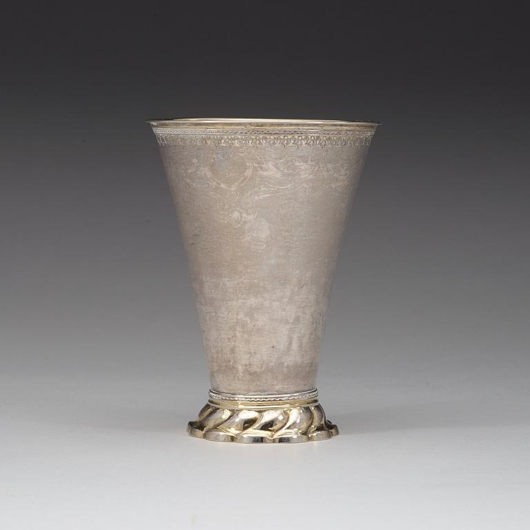 A Swedish 18th century parcel-gilt beaker, marks of Christopher Bauman, Hudiksvall 1777.