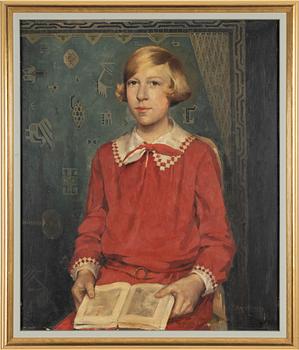 Greta Gerell, Porträtt (Bokläsande flicka i röd blus).