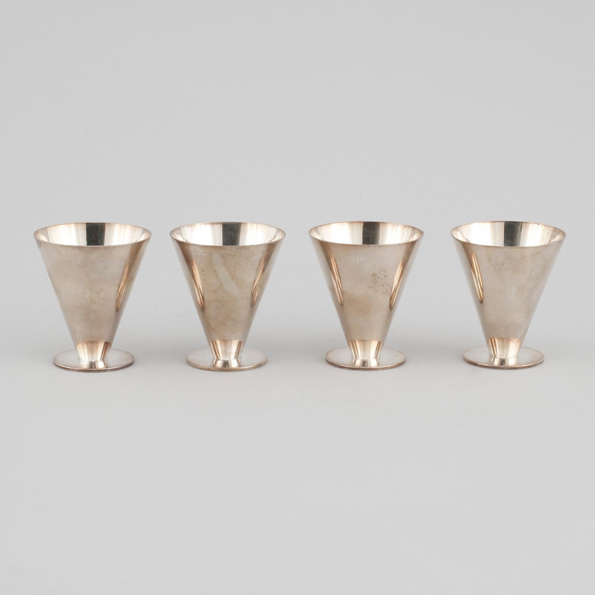 Four silver coctail cups by Wiwen Nilsson, Lund, weight 319 g.
