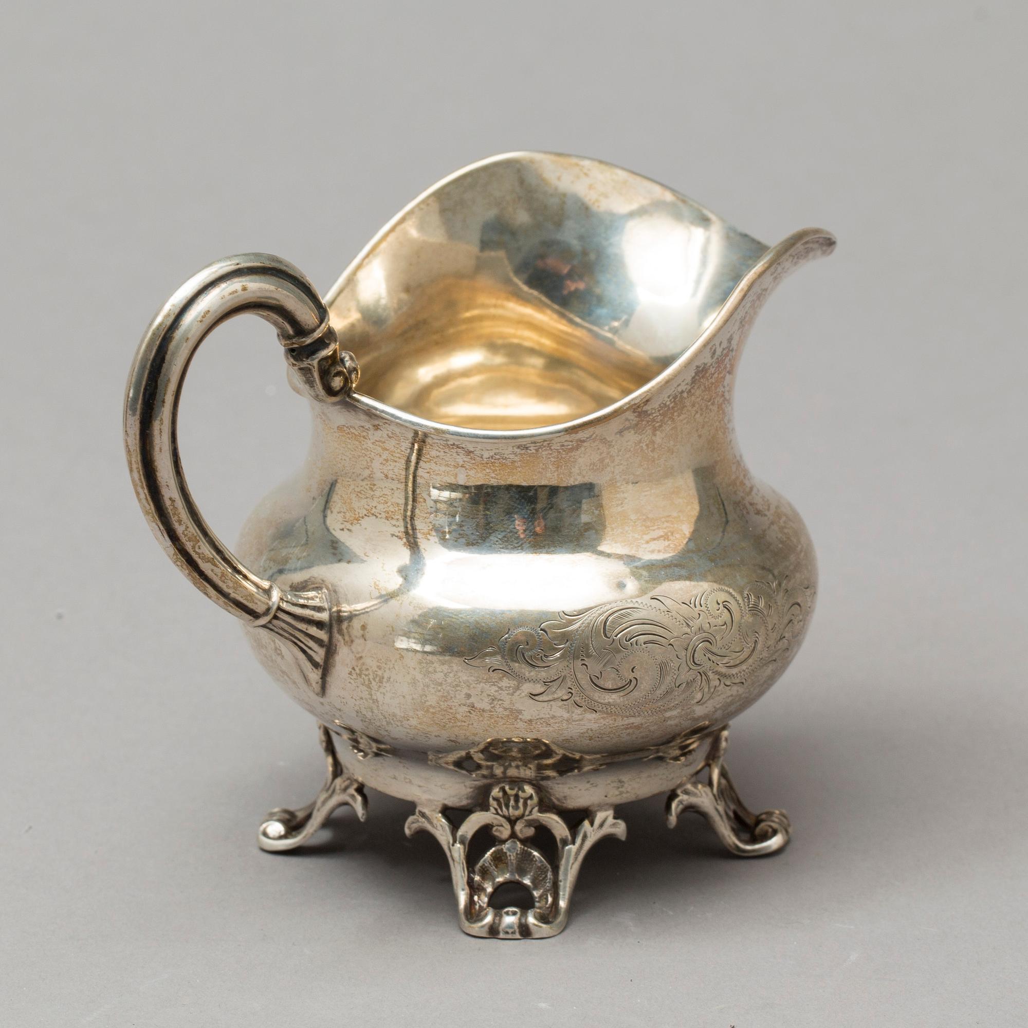 GRÄDDKANNA, nyrokoko, Gustaf Theodor Folcker, Stockholm 1860, silver, vikt ca 112 g.