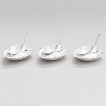 TAPIO WIRKKALA, Three leaf shaped silver bowls, marked TW, Hämeenlinna, Finland 1957, 1958 and 1963.