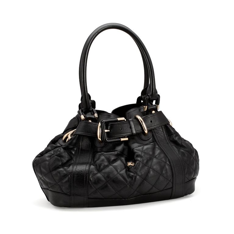 BURBERRY, a quilted black leather shoulder bag.