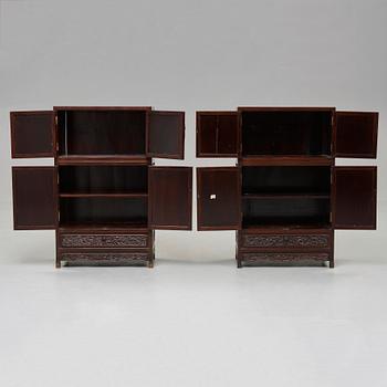 SKÅP, ett par, hardwood. Sen Qingdynasti (1644-1912).
