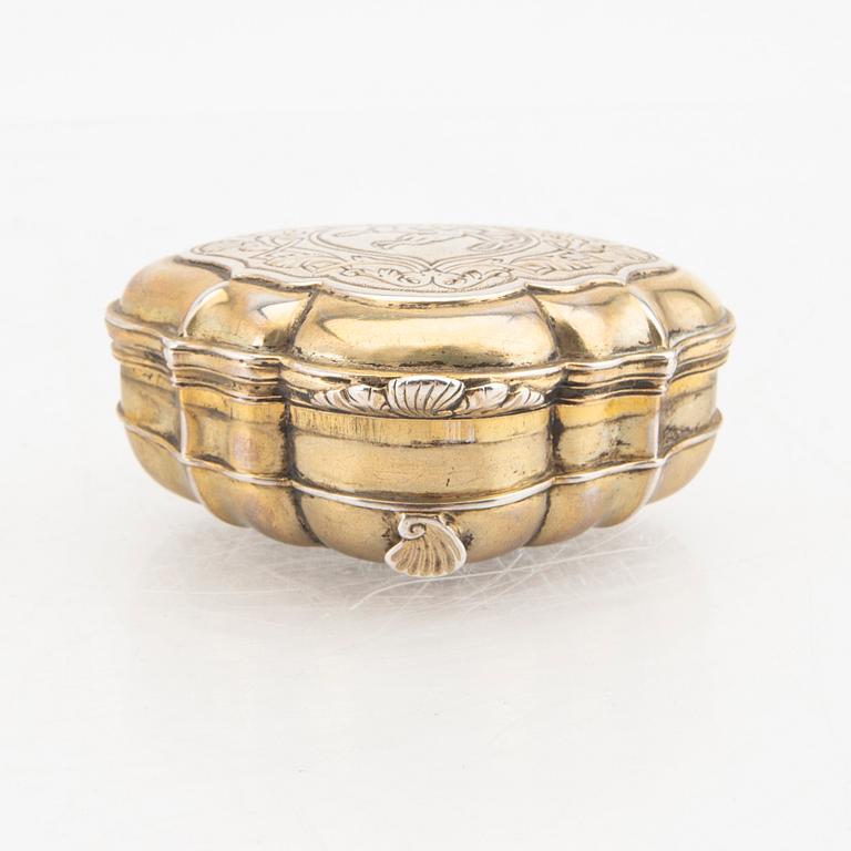 Jorgen Nielsen Brosboll dosa delvis förgyllt silver Veijle 1749 rokoko.