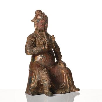 A bronze sculpture of a warrior, Ming dynasty (1368-1644).