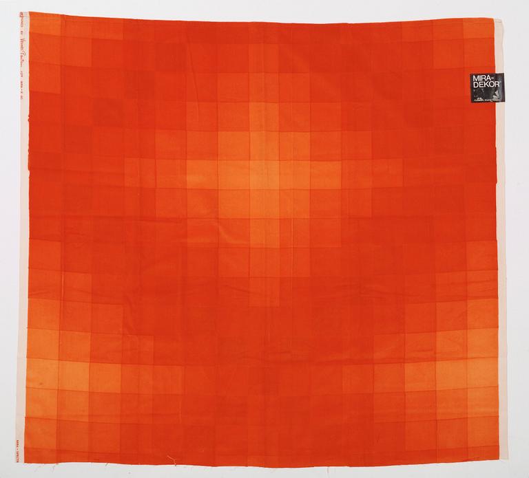 Verner Panton, CURTAINS, 2 PIECES, AND SAMPLERS, 11 PIECES.  Cotton velor. A variety of orange nuances and patterns. Verner Panton.