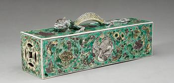 A rare famille verte scroll weight, Qing dynasty.