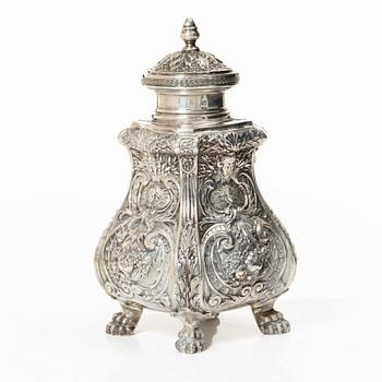A Rococo style silver tea caddy, Swedish import mark, 20th century.
