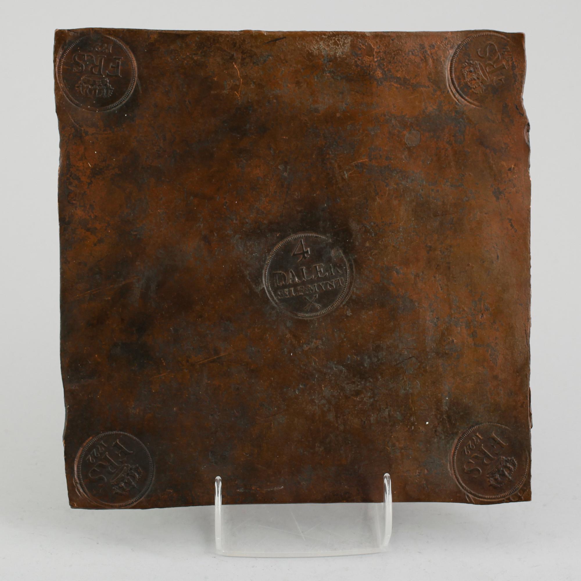 KOPPARMYNT, 4 DALER med Fredrik I monogram 1722.