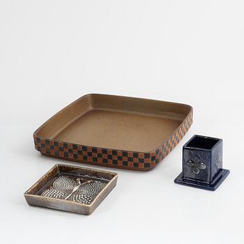 Stig Lindberg, a "Silur" tray, Gustavsberg, also Sylvia Leuchovius, a tray and stand, Rörstrand, Sweden.