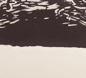 Barry Flanagan, linoleumsnitt. Signerad och numrerad 3/10. Daterad -75.