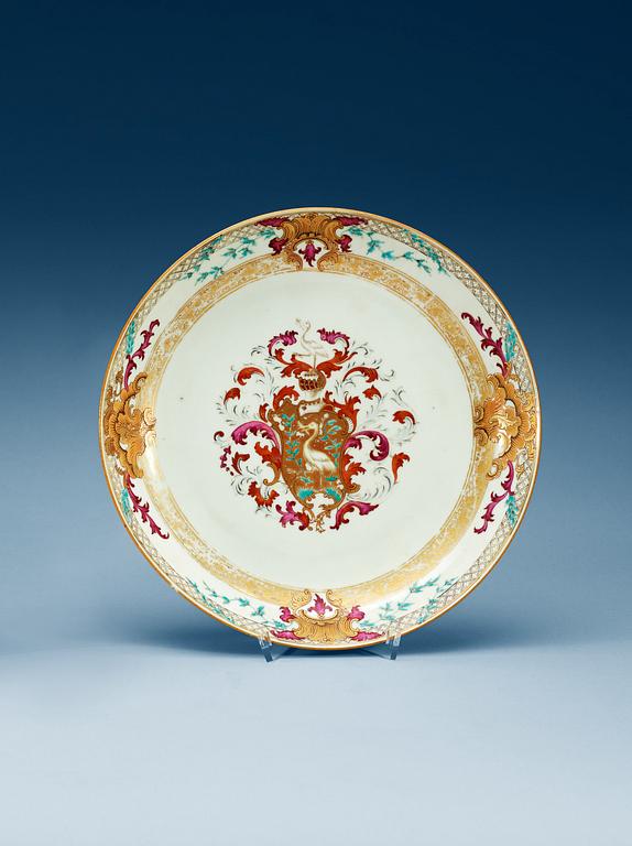 A famille rose dish with the arms of Grill, Qing dynasty, Qianlong (1736-95).