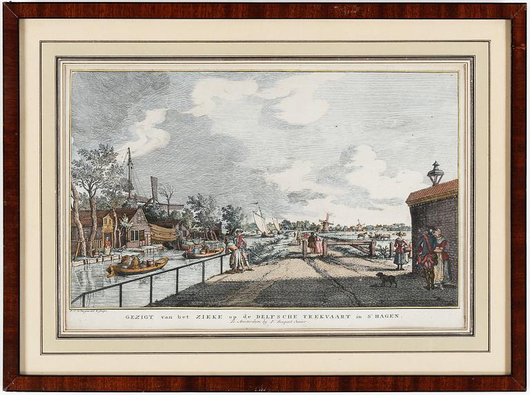 KOPPARSTICK, 2 st, kolorerade, Paulus Constantijn la Fargue, Nederländerna, 1800-tal.