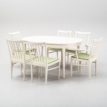 Carl Malmsten, matbord, stolar 4 st, karmstolar 2 st, "Herrgården", Bodafors, 1900-talet andra hälft.