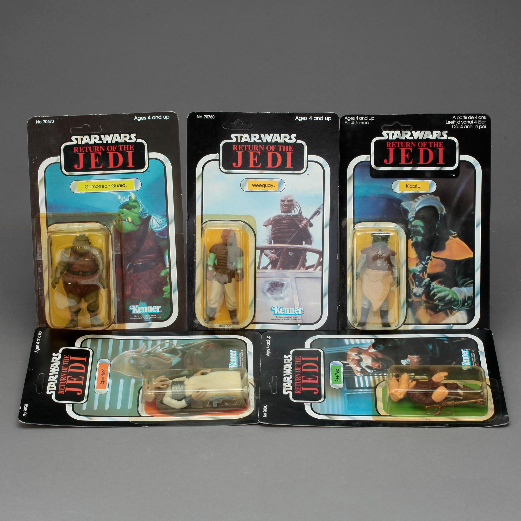 STAR WARS, 5 stycken actionfigurer, Kenner samt Palitoy, 1983.