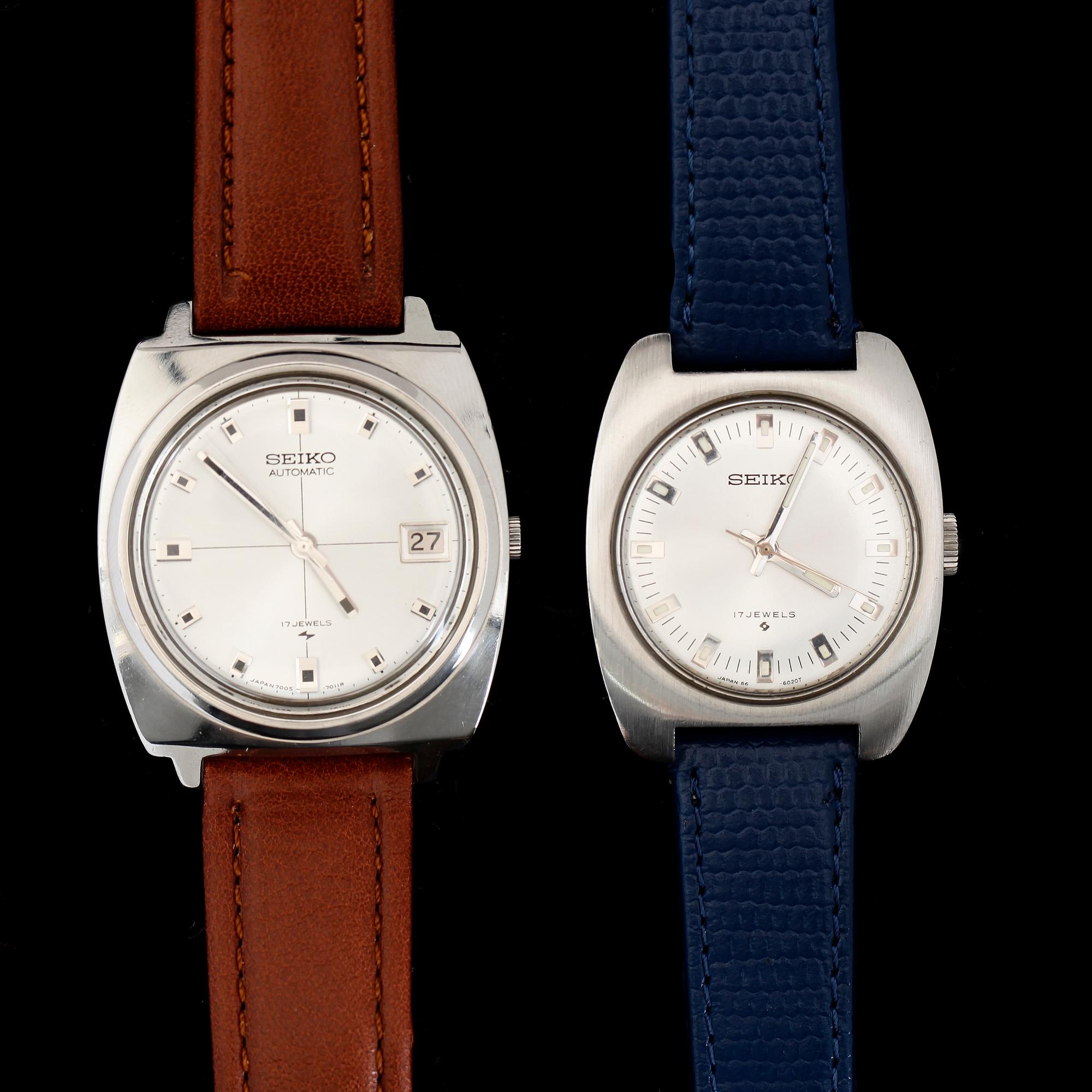 ARMBANDSUR, 2 st, stål, Seiko, 1970-tal.