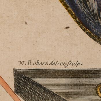 GRAVYRER, 2 st, efter N Roberts, kolorerade, 1600-/1700-tal.