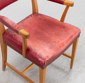 Josef Frank, a pair of mahogany and red leather model 695 armchairs, Svenskt Tenn, Sweden.